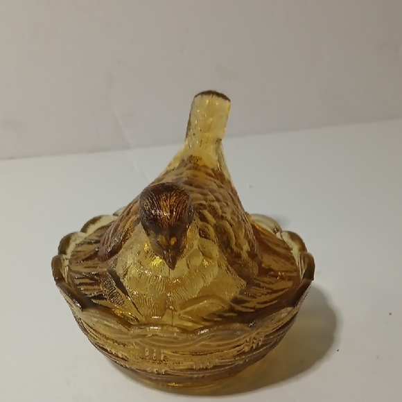 Vintage Honey Amber Glass Bird On Nest- Portieux Vallerysthal France - Picture 2 of 8